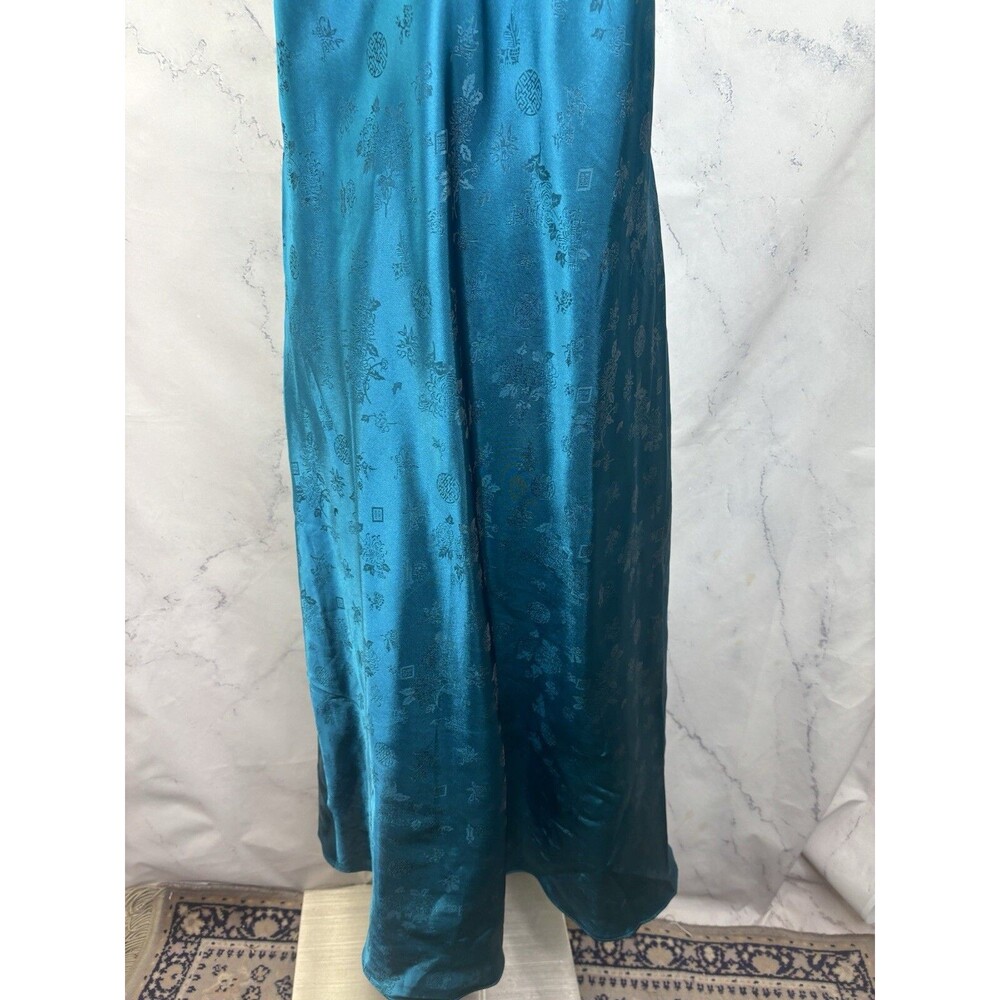 Vintage Nightgown Slip Dress M L Nightie Satin TEAL Blue BROCADE Whimsical fairy - Picture 10 of 14